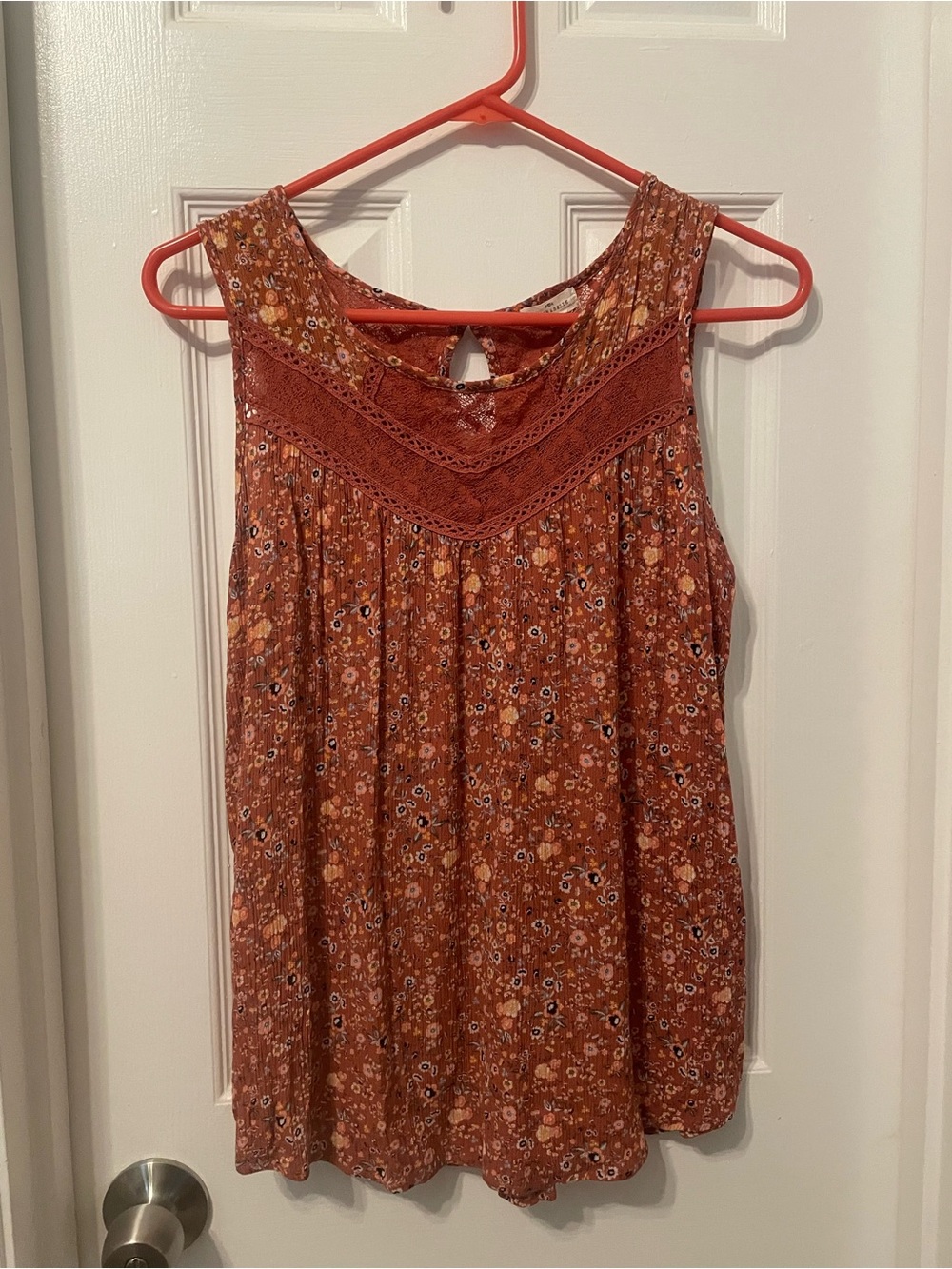 Floral Lace Yoke Rust Sleeveless Women's Camisole